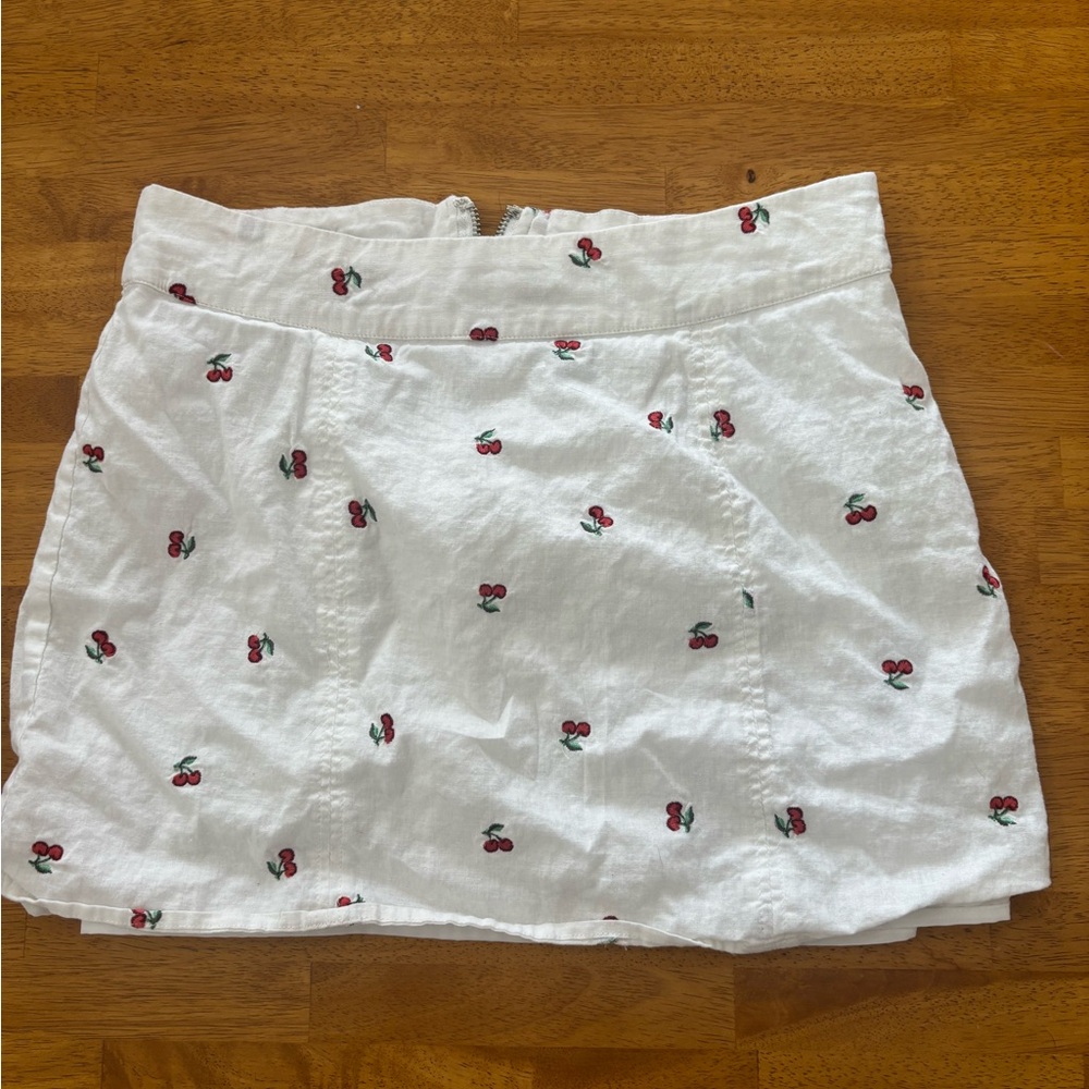 Forever 21 White Skirt with Cherry Embroidery